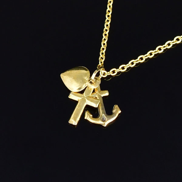Vintage 9K Gold Faith Hope Love Charm Pendant Necklace - Boylerpf