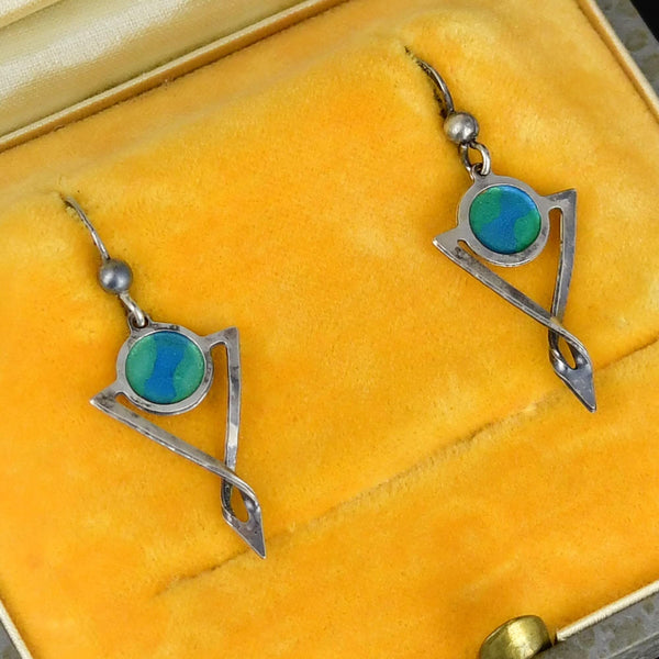 Vintage Enamel Sterling Silver Drop Earrings