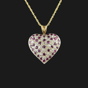 Vintage Large Gold Diamond Ruby Heart Pendant Necklace - Boylerpf