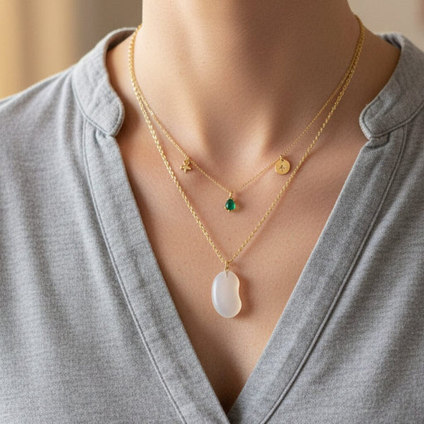 9K Gold Chalcedony Bean Necklace