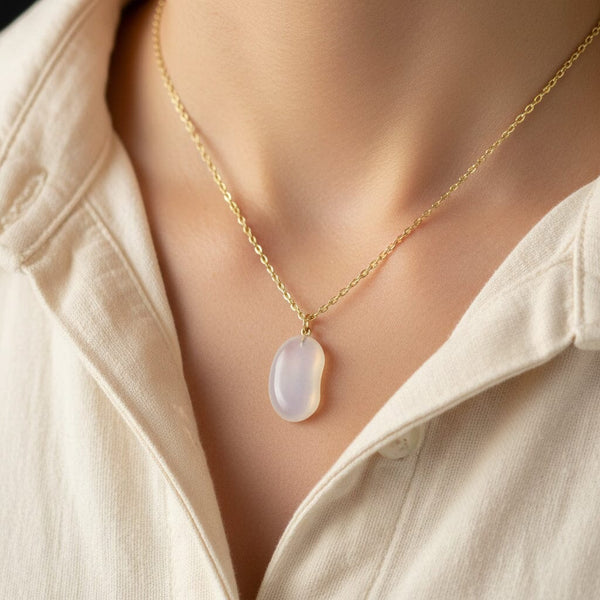 9K Gold Chalcedony Bean Necklace
