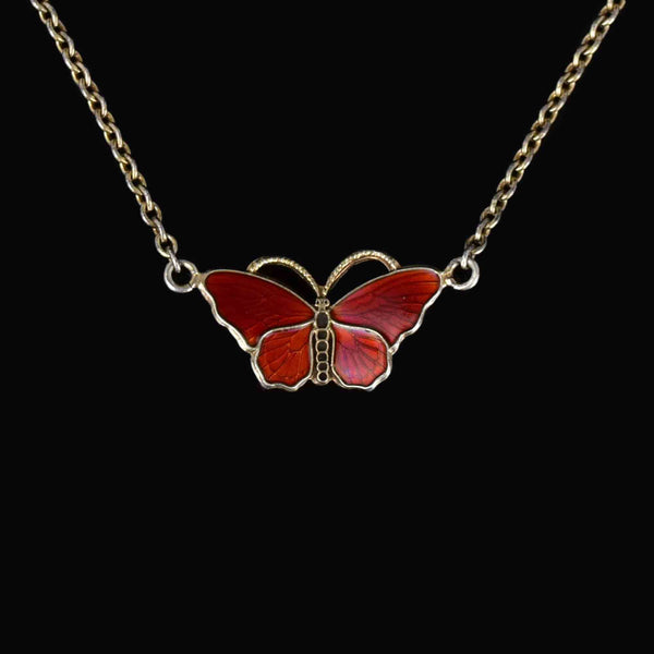 Vintage Enamel Norway Ole Petter Ranch-Olsen Butterfly Necklace - Boylerpf