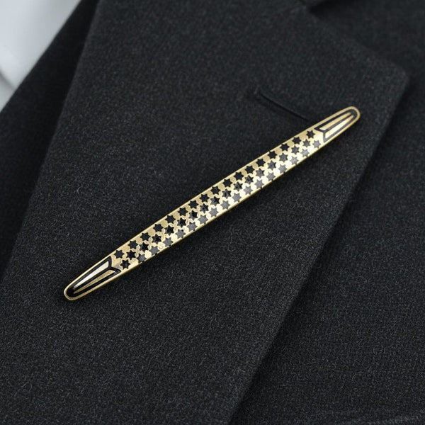 Vintage Black Enamel Star Gold Gilt Silver Bar Brooch