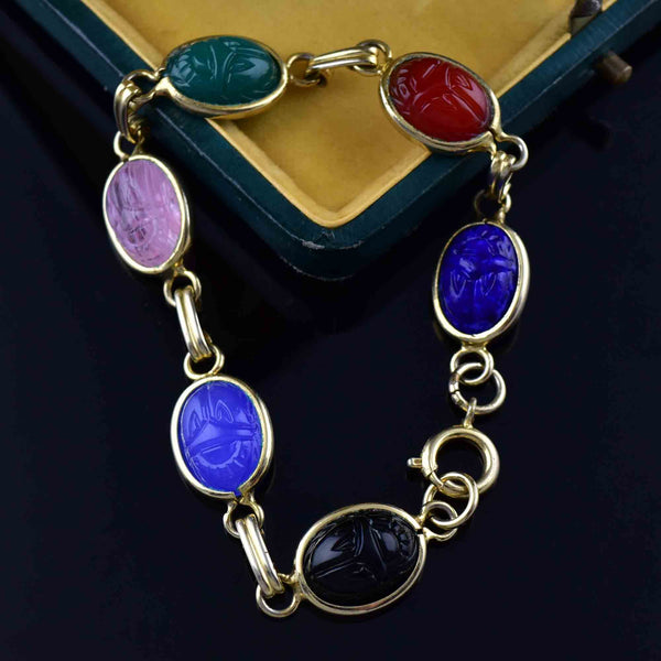 Vintage Gold Fill Gemstone Scarab Beetle Bug Bracelet - Boylerpf