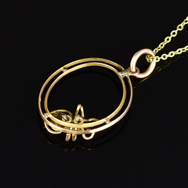 Antique Aquamarine 9K Gold Spider Pendant Necklace