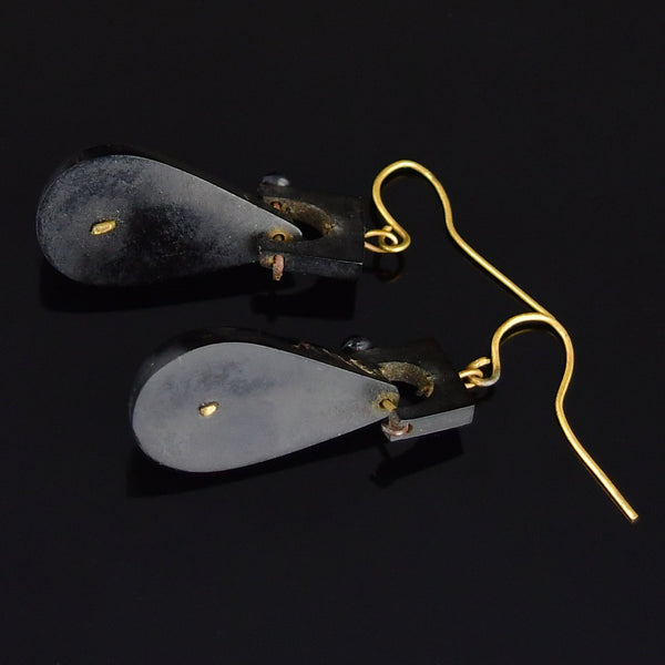 Antique Victorian Carved Whitby Jet Earrings - Boylerpf