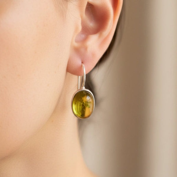 Vintage Sterling Silver Amber Drop Earrings