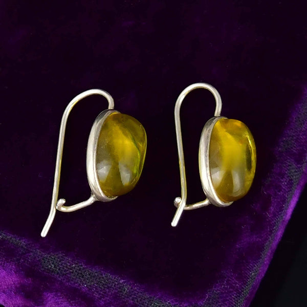 Vintage Sterling Silver Amber Drop Earrings