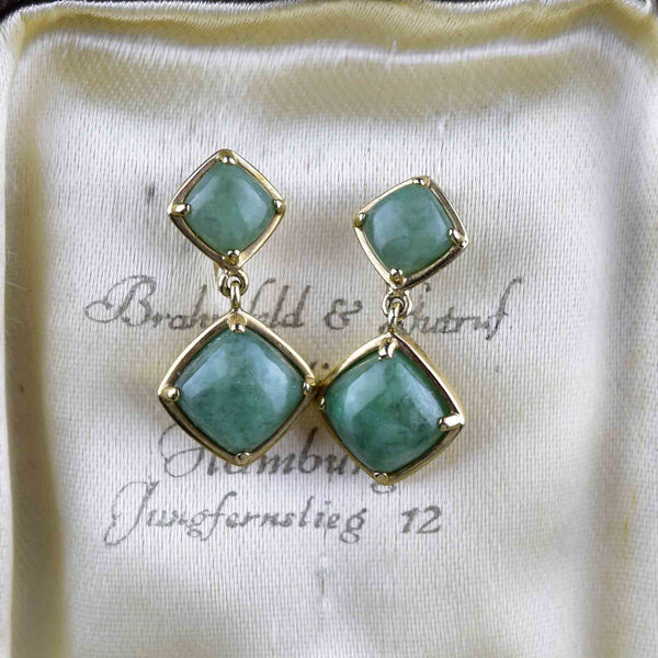 Gold Natural Jade Cabochon Geometric Drop Earrings - Boylerpf