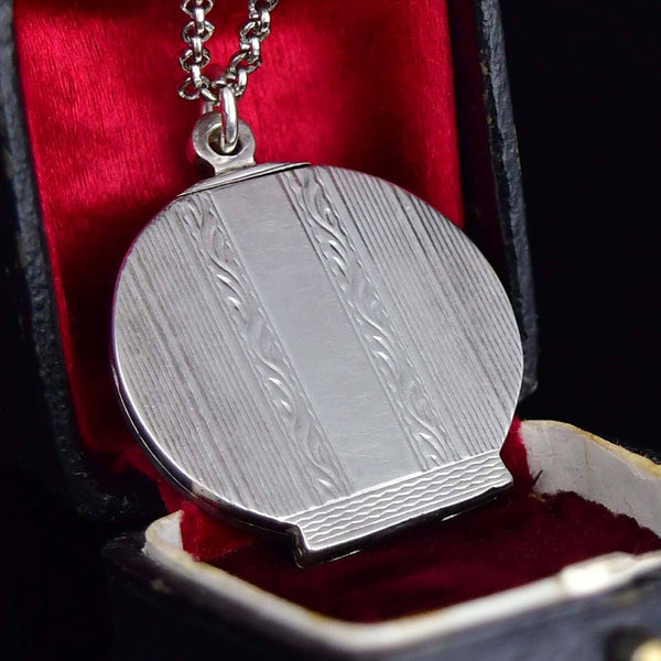 Antique Art Deco Sterling Silver Photo Locket Necklace