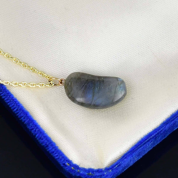 Vintage Gold Labradorite Lucky Bean Charm Necklace - Boylerpf