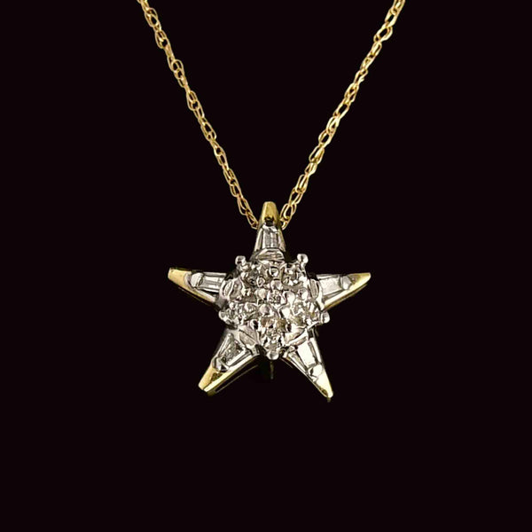 10K Gold Pave Diamond Star Charm Pendant Necklace - Boylerpf