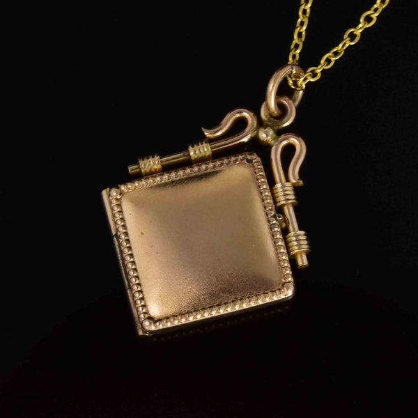 Antique Opal Starburst Square Gold Filled Locket Necklace - Boylerpf