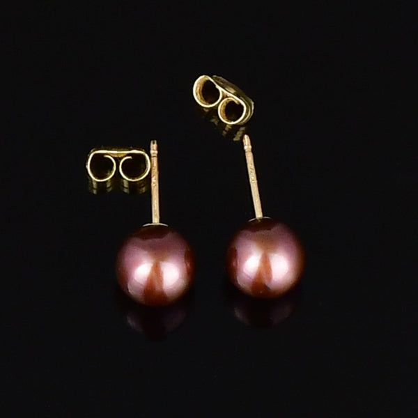 Vintage 14K Gold Purple Pearl Stud Earrings