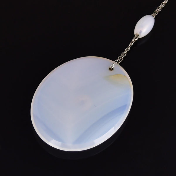 Vintage Sterling Silver White Chalcedony Blue Quartz Necklace