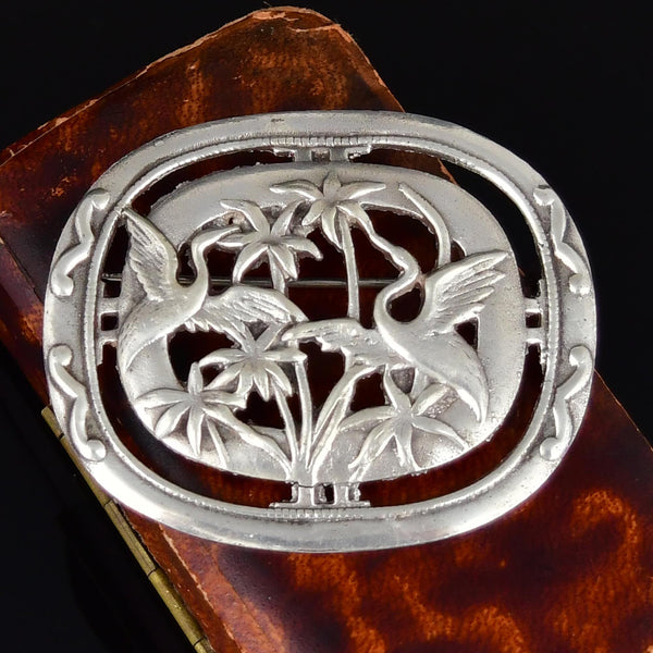 Arts & Crafts Sterling Silver Crane Bird Brooch