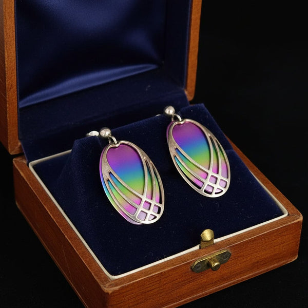 Vintage Norman Grant Silver Titanium Dust Drop Earrings
