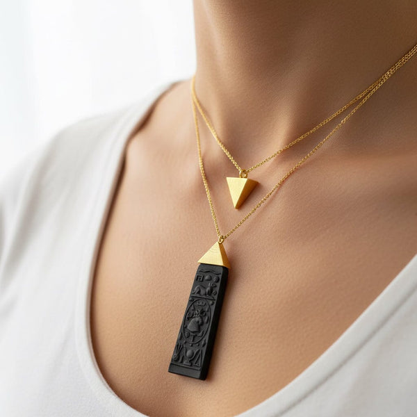 Vintage Wedgwood Egyptian Pendant Black Gold Necklace - Boylerpf