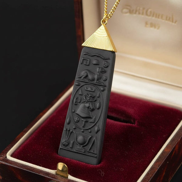 Vintage Wedgwood Egyptian Pendant Black Gold Necklace - Boylerpf