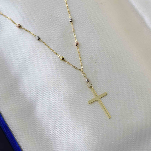 Tritone 14K Solid Gold Cross Pendant Necklace - Boylerpf