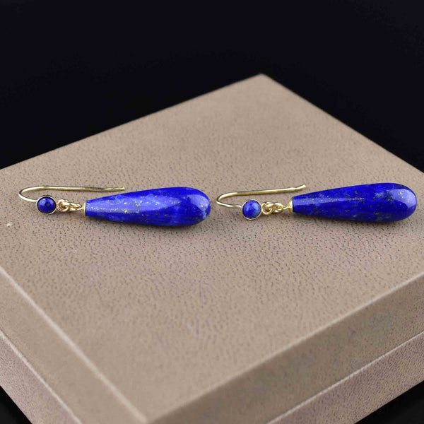 Vintage Edwardian Style Gold Lapis Lazuli Earrings - Boylerpf