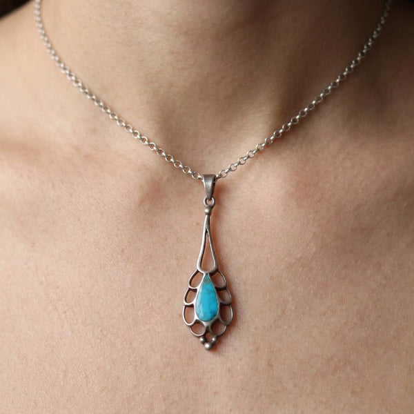 Vintage Sterling Silver Natural Turquoise Necklace