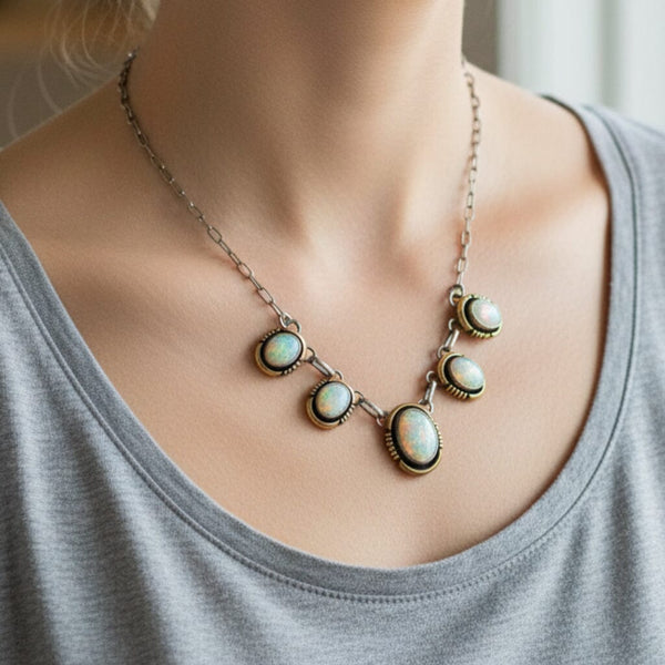 Vintage Opal Sterling Silver Gold Filled Necklace