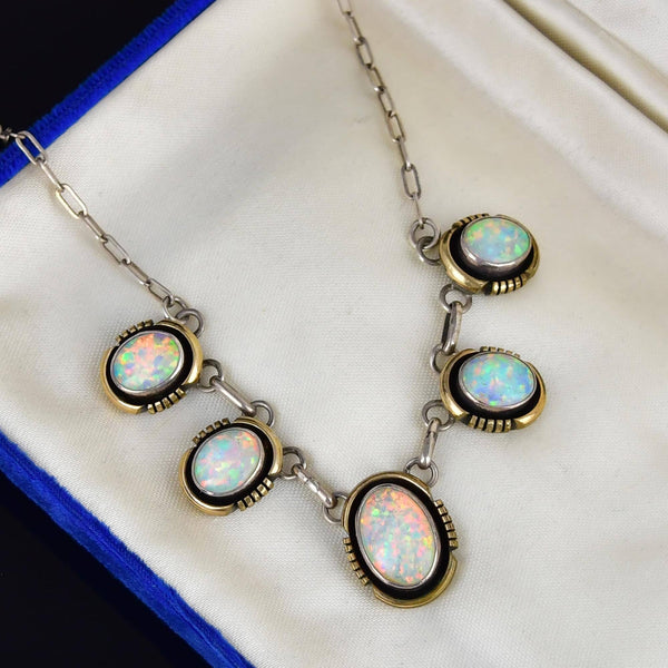 Vintage Opal Sterling Silver Gold Filled Necklace