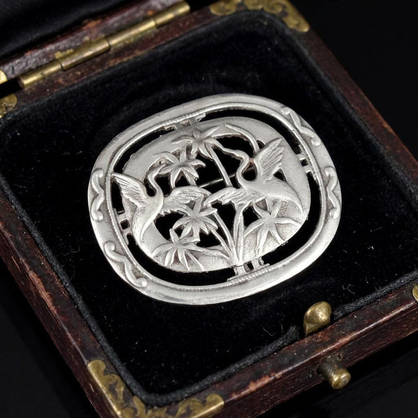 Arts & Crafts Sterling Silver Crane Bird Brooch