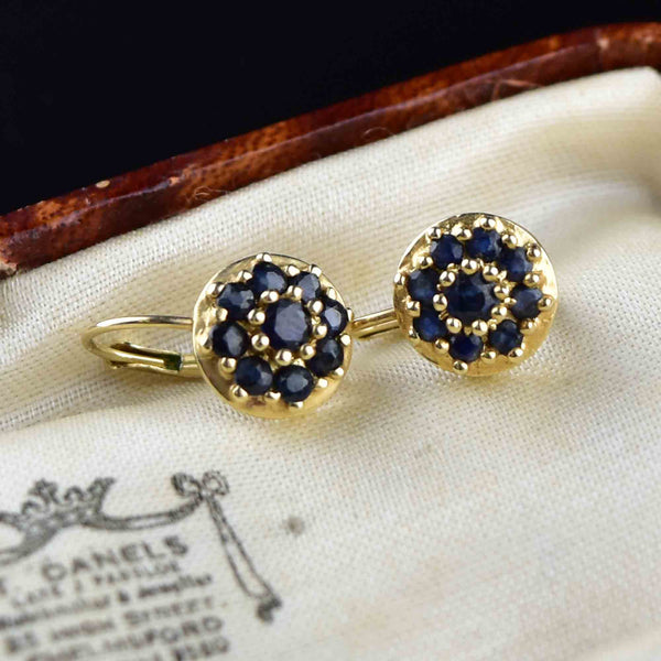 Vintage 14K Gold Sapphire Cluster Drop Earrings - Boylerpf