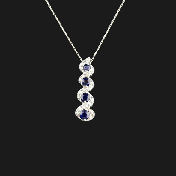 14K White Gold Diamond Sapphire Journey Necklace - Boylerpf