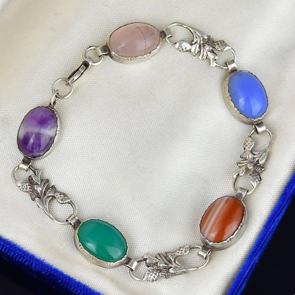 Vintage Scottish Agate Thistle Link Bracelet Arts & Crafts - Boylerpf