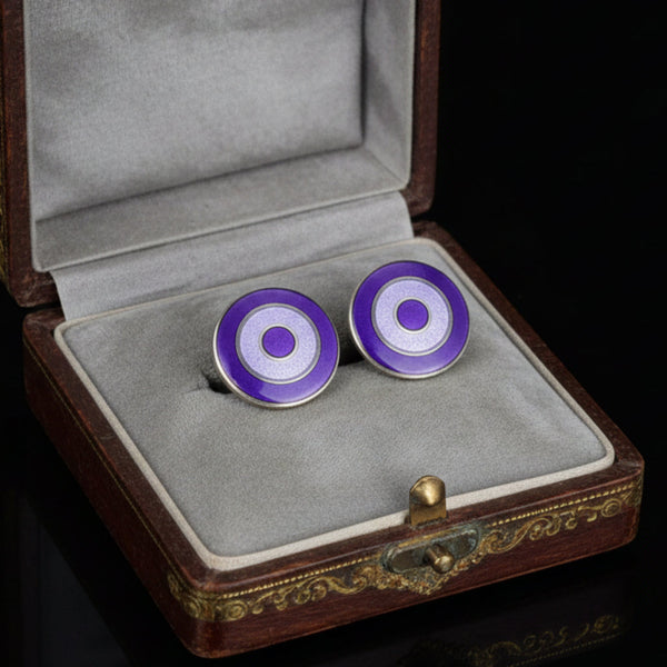 Antique English Sterling Silver Purple Enamel Stud Earrings