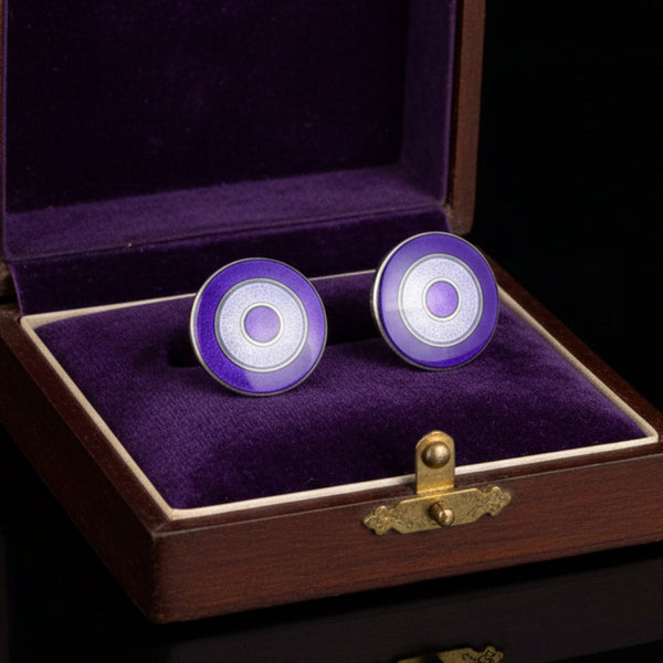 Antique English Sterling Silver Purple Enamel Stud Earrings