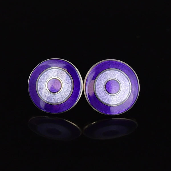 Antique English Sterling Silver Purple Enamel Stud Earrings