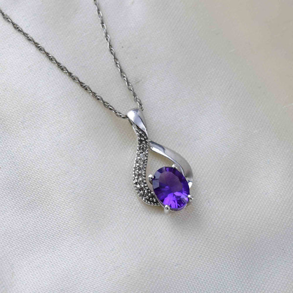 Vintage 10K White Gold Amethyst Diamond Pendant Necklace - Boylerpf