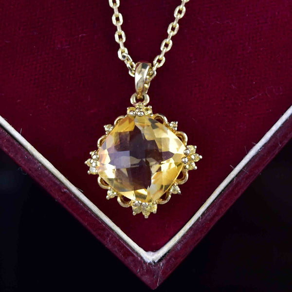 Vintage 10K Gold Spinel Checkerboard Citrine Pendant Necklace - Boylerpf