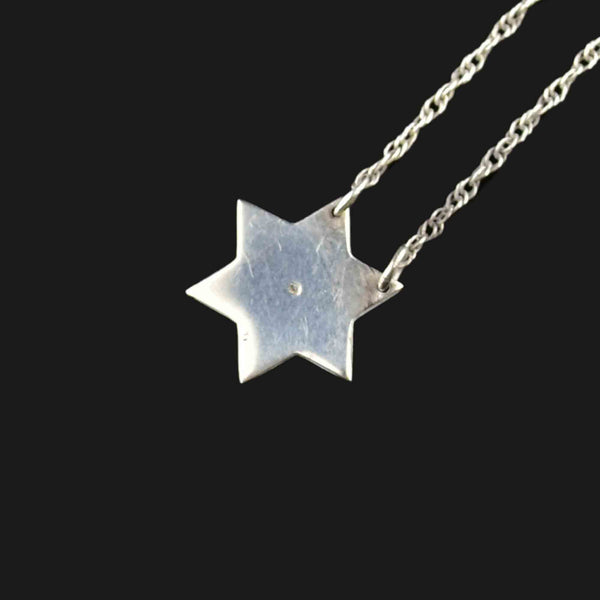 Vintage Sterling Silver Diamond Star Pendant Necklace - Boylerpf