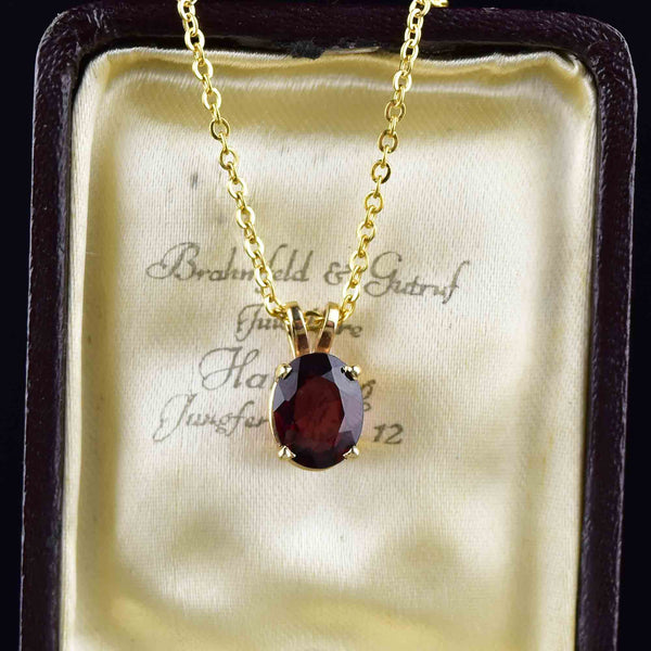 Vintage 14K Gold Garnet Solitaire Pendant Necklace - Boylerpf