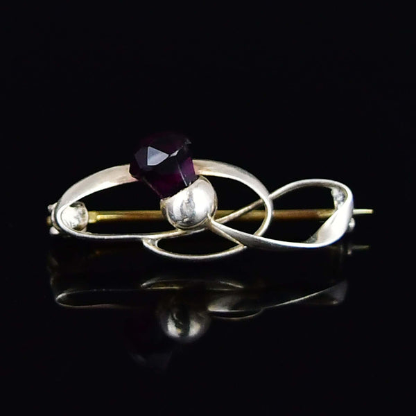 Sterling Silver Charles Horner Amethyst Thistle Brooch