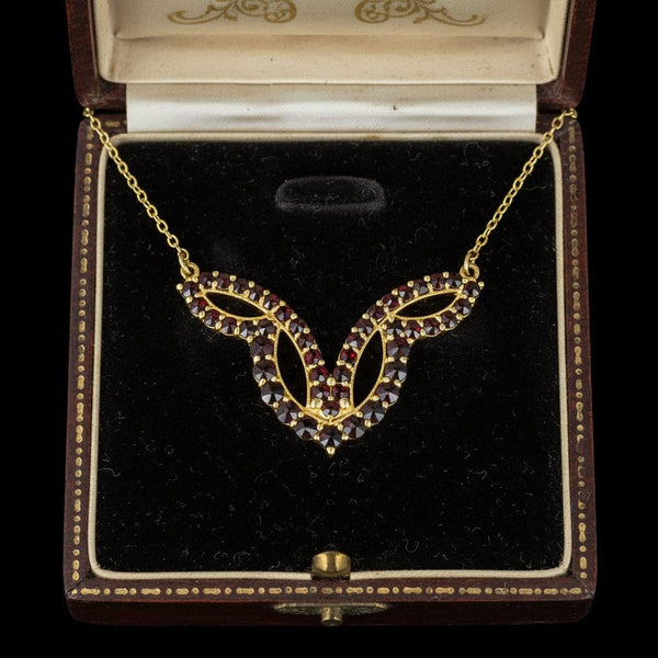 Antique Geometric Rose Cut Garnet Necklace