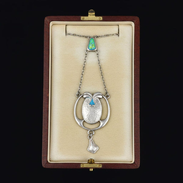 Antique Arts & Crafts Charles Horner Enamel Sterling Silver Necklace - Boylerpf