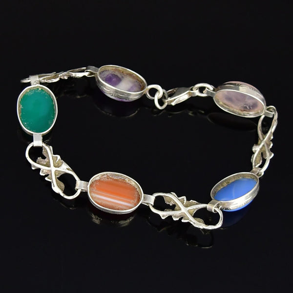 Vintage Scottish Agate Thistle Link Bracelet Arts & Crafts - Boylerpf