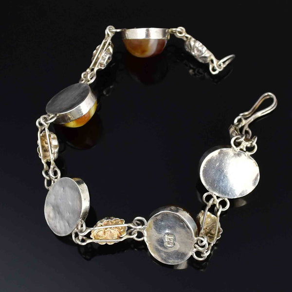 Arts and Crafts Style Silver Floral Banded Agate Bracelet - Boylerpf