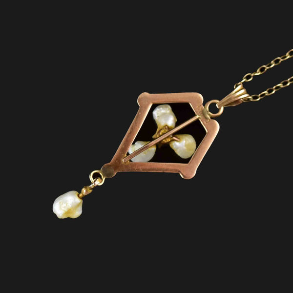 Edwardian 10K Gold Pearl Sapphire Lavalier Pendant Necklace - Boylerpf