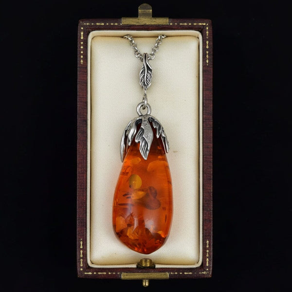 Sterling Silver Vine Leaf Natural Baltic Amber Pendant