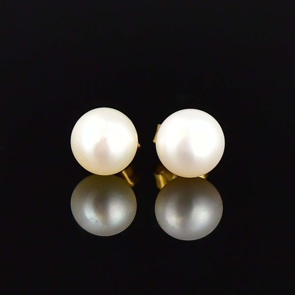 Vintage 9K Gold Pearl Stud Earrings - Boylerpf