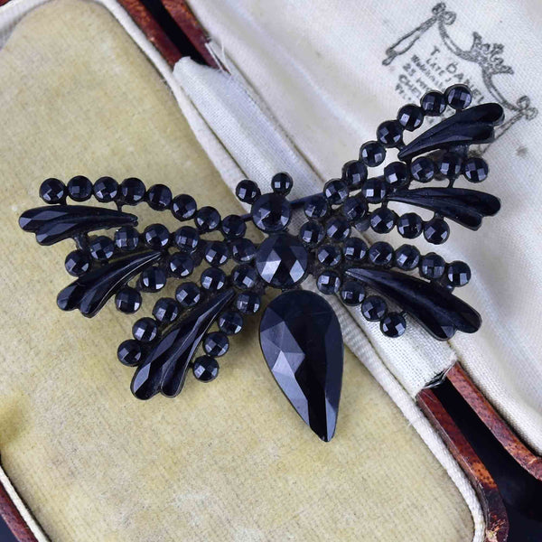 Large Victorian French Jet Butterfly Brooch - Boylerpf