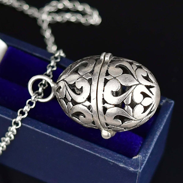 Antique Sterling Silver Egg Vinaigrette Pendant Necklace - Boylerpf