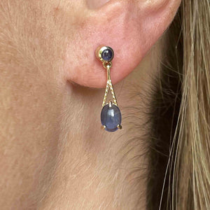 Vintage Gold Sapphire Cabochon Stud Drop Earrings - Boylerpf